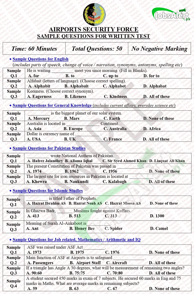 ASF Written Test Sample Questions: