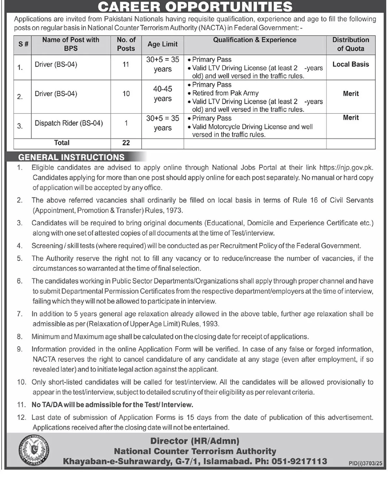 NACTA Jobs 2025 Advertisement