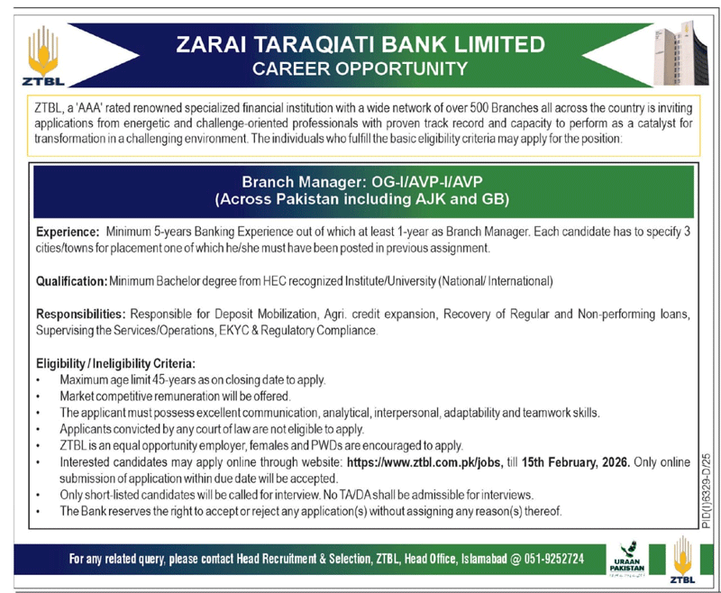 ZTBL Jobs 2026 Advertisement