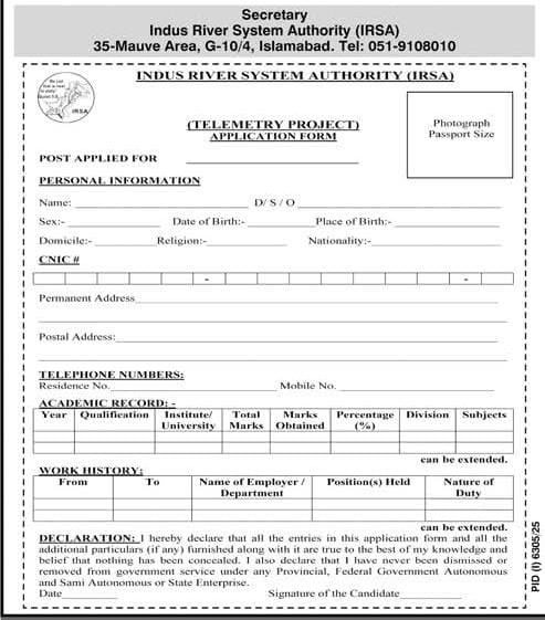 Indus River System Authority IRSA Jobs 2026 Application Form 