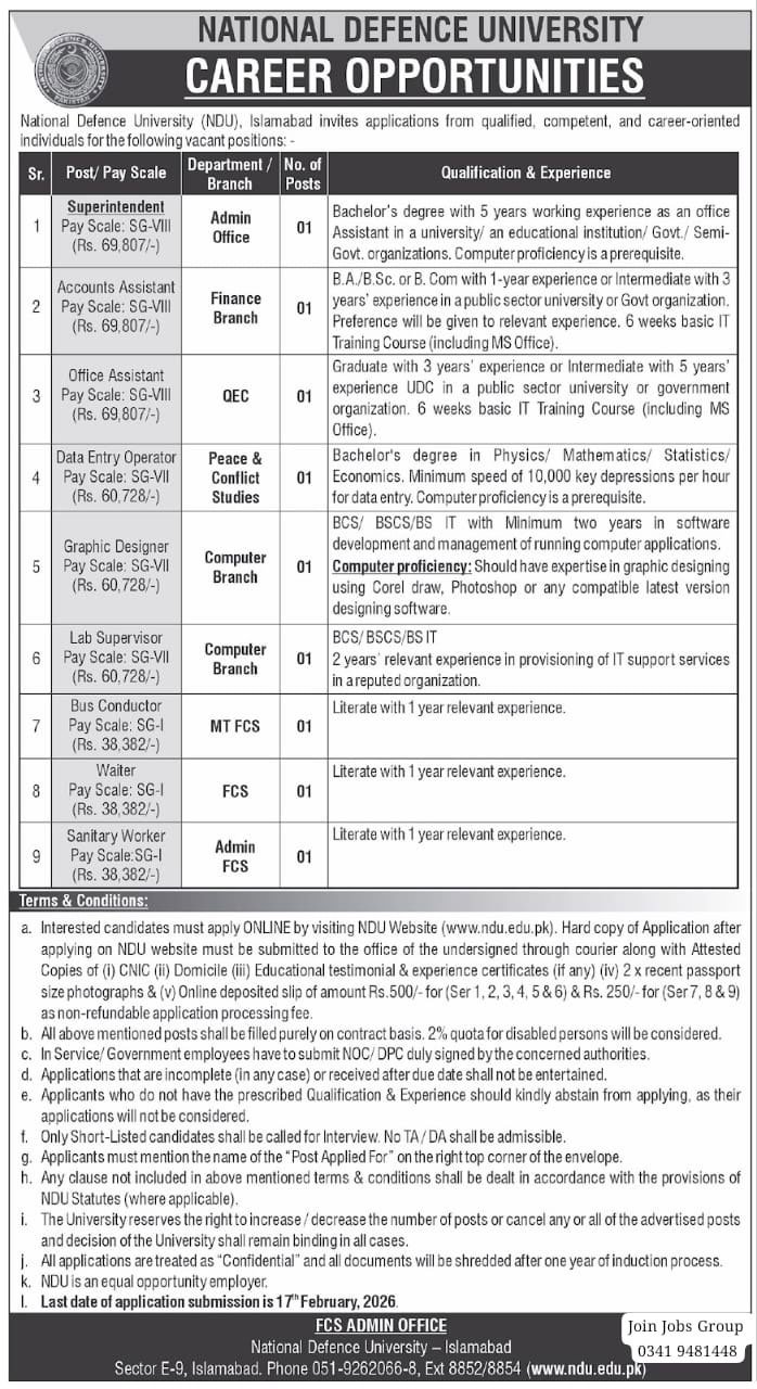 NDU Jobs 2026 Advertisement 