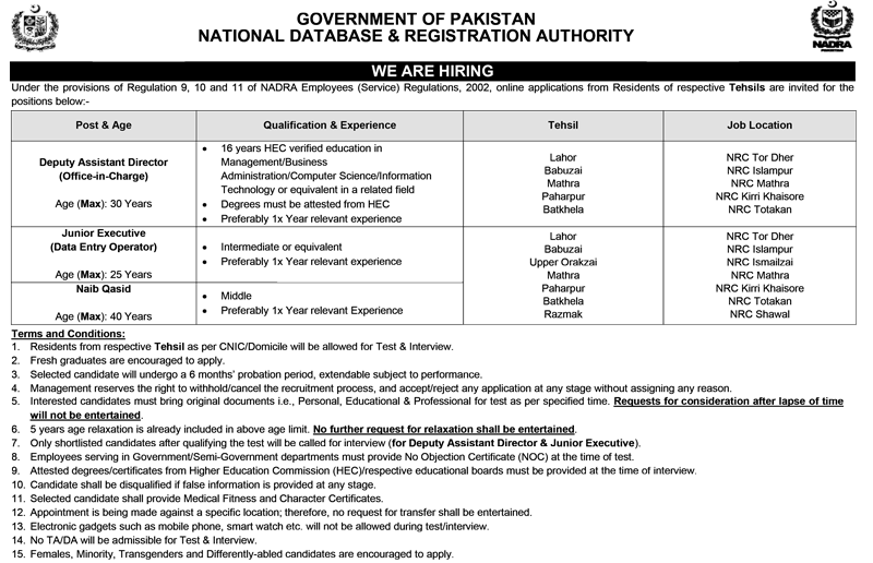 NADRA Jobs 2026 Advertisement
